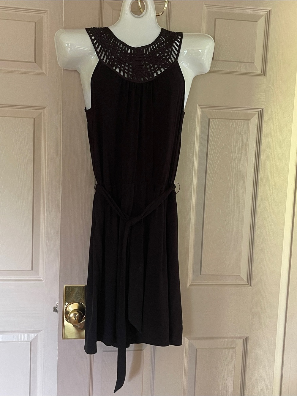 White House Black Market Black Sleeveless Crochet-Neck Mini Dress